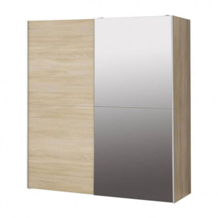 Dressing Armoire 2 portes coulissantes 5 tablettes et 1 miroir - 6 coloris - THAIS