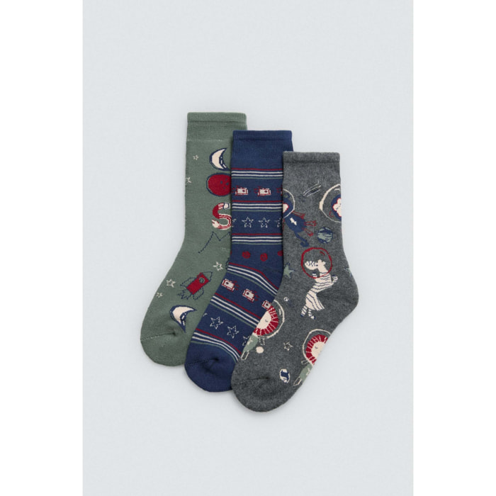 Confezione da 3 calzini termici per bambini stampati Cosmos