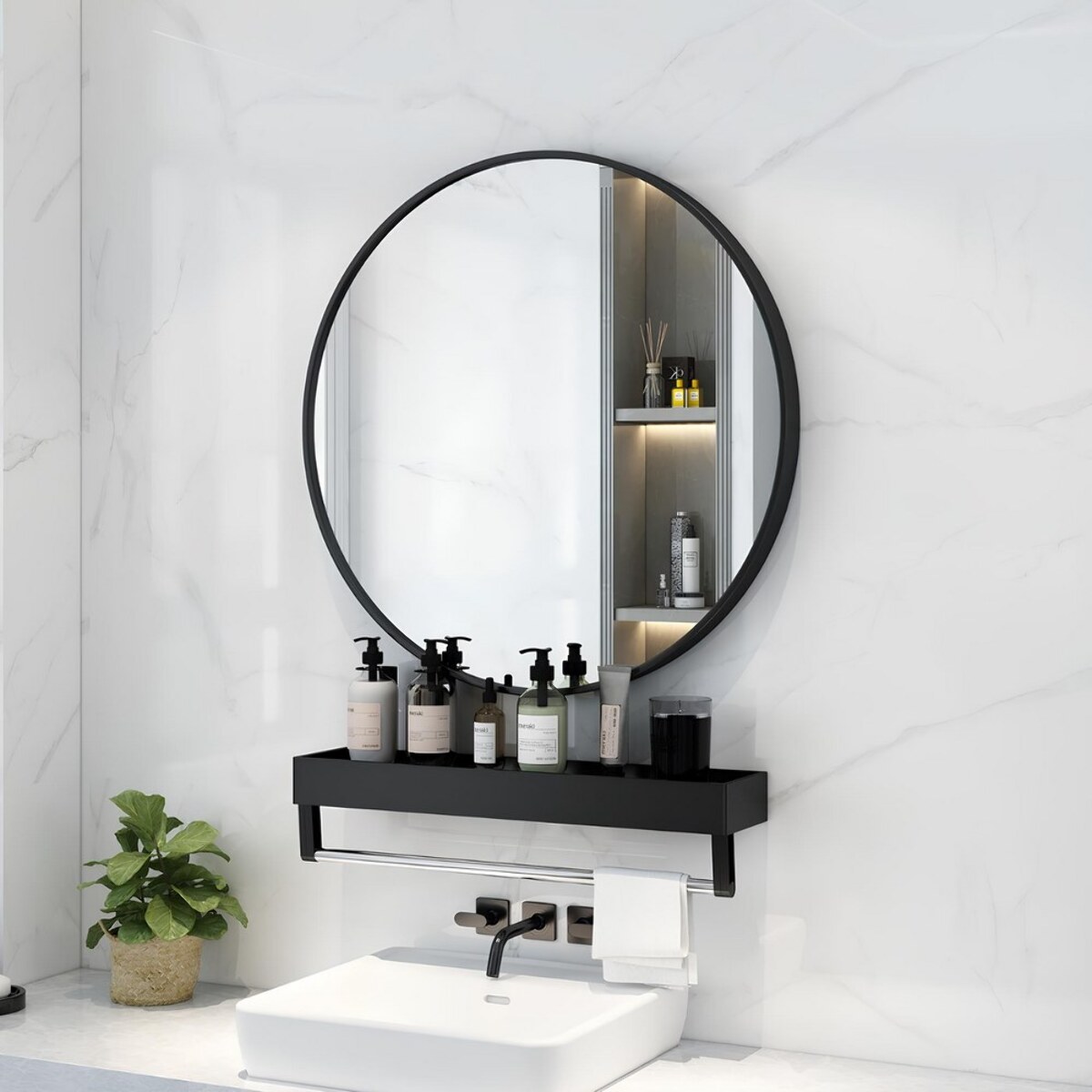 Specchio tondo da parete 70 cm con telaio nero - Ecoche