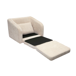 Fauteuil convertible en tissu effet velours texturé beige MAHAUT