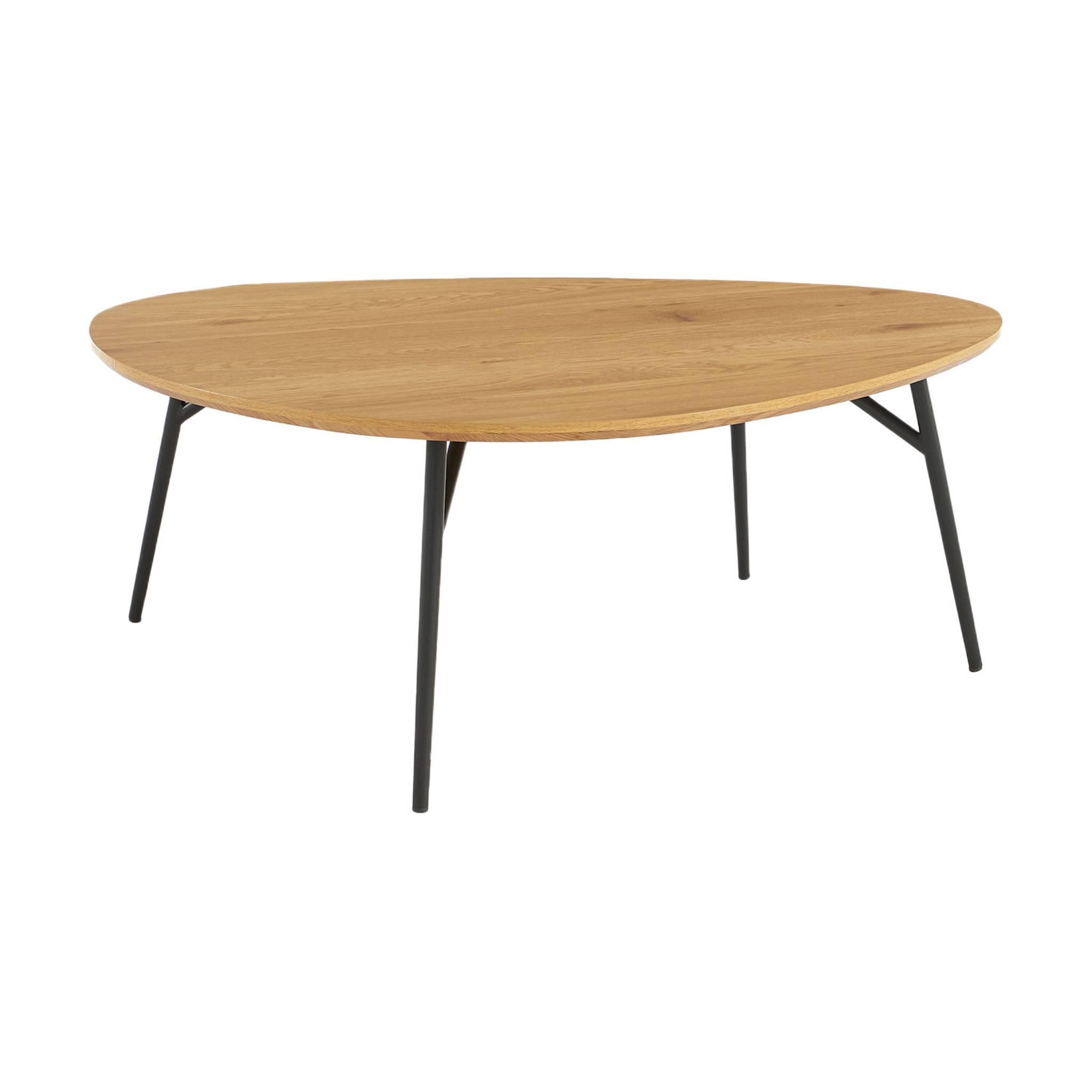 Table basse triangulaire pieds métal noirs et effet chêne  EZIA