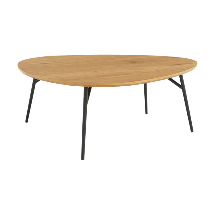 Table basse triangulaire pieds métal noirs et effet chêne  EZIA