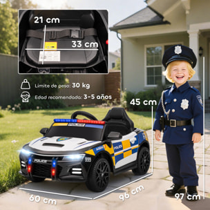 Coche Eléctrico para Niños de Policía, Coche de Batería para Niño de +3 Años 12V, con Mando a Distancia 2,4G, Luces, Sirena, Música, USB, Suspensión de Muelle, Multicolor