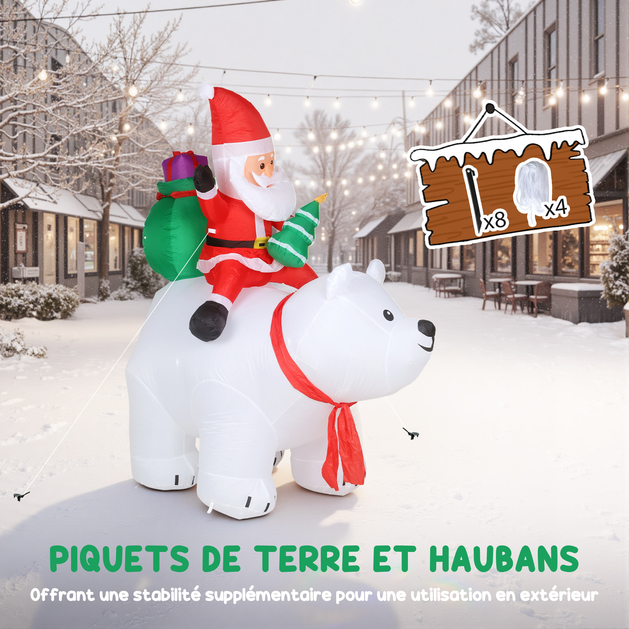 Ours polaire gonflable de Noël décoration gonflable LED de Noël H.2m père Noël et hotte