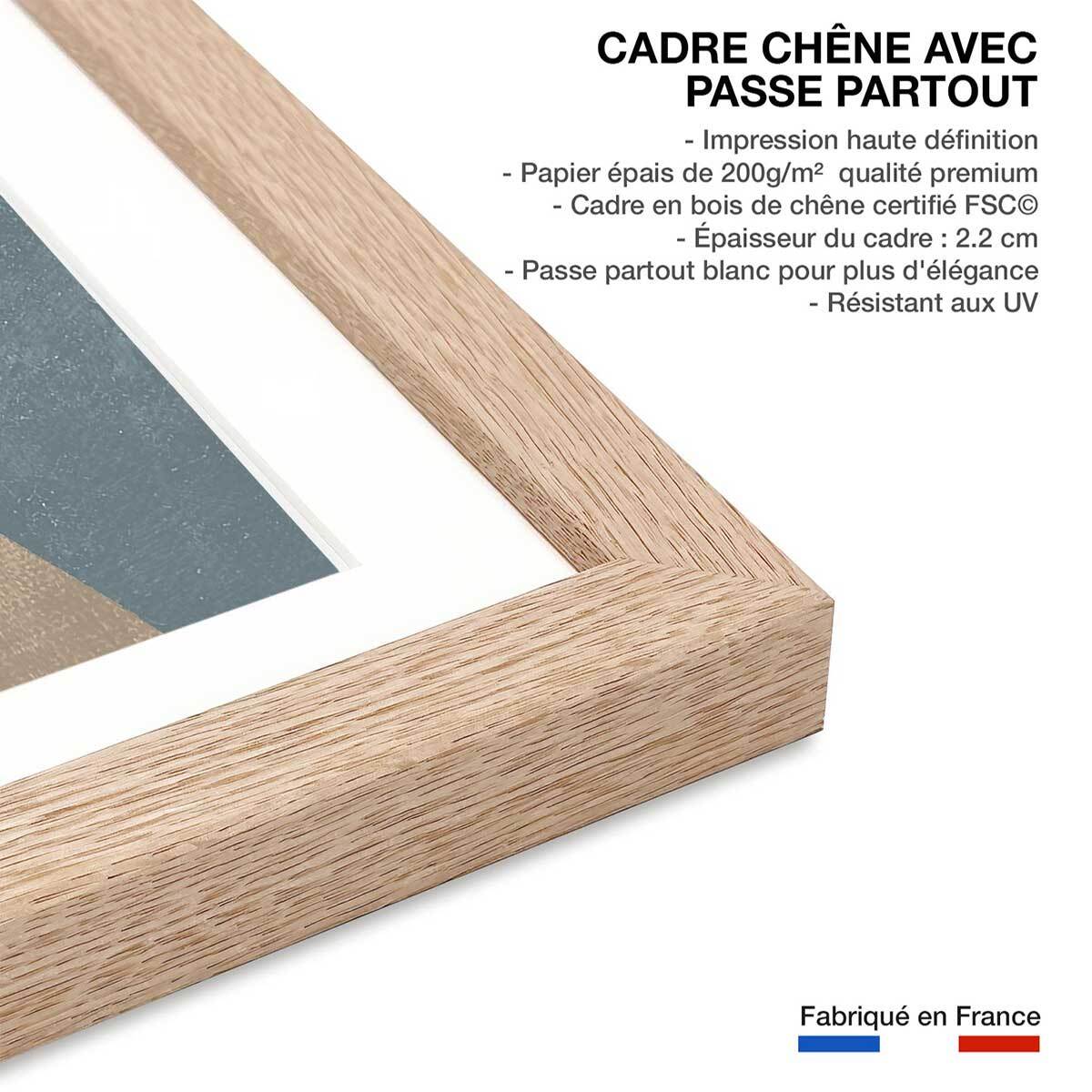 Poster Soie bleue sarcelle Affiche + cadre en bois - Chêne
