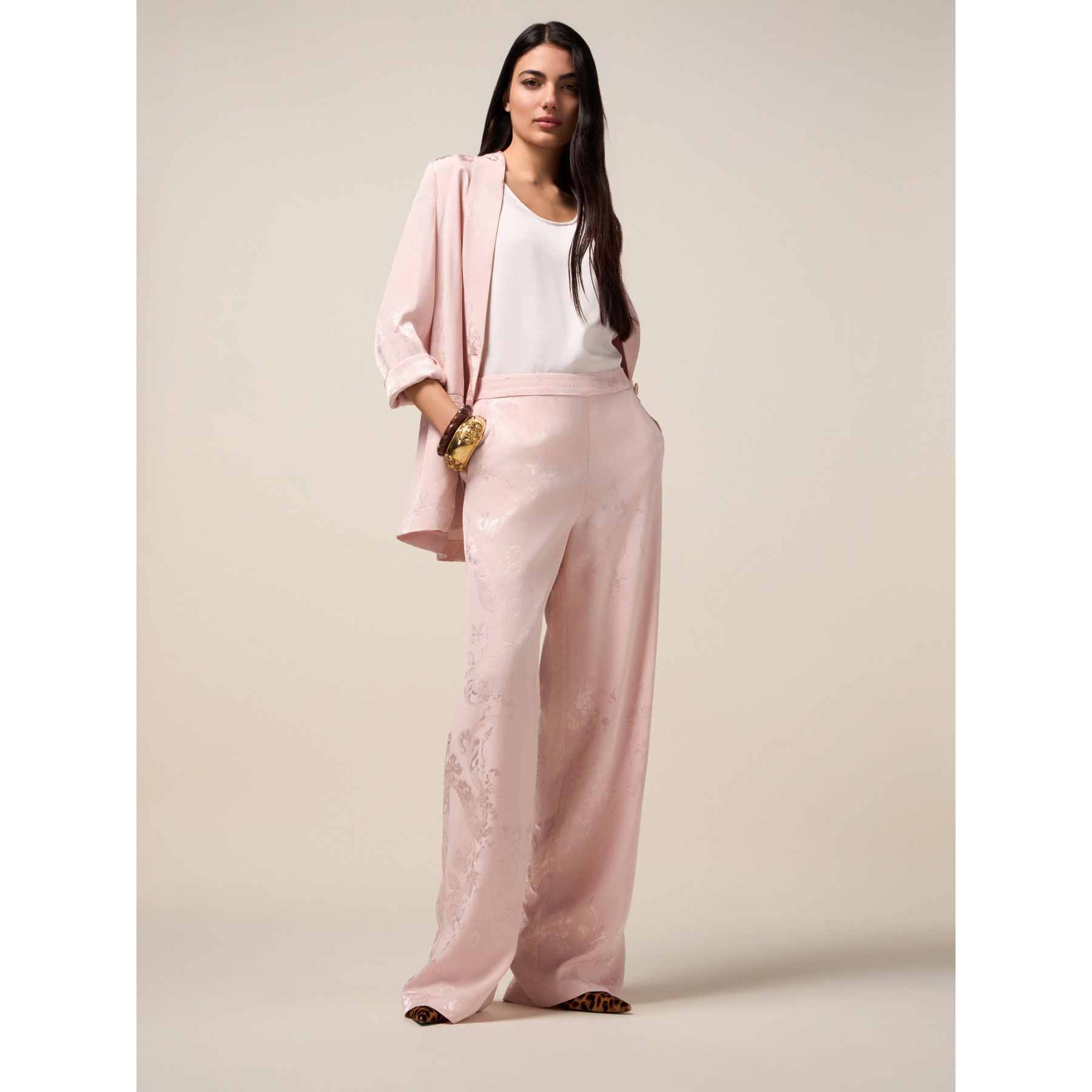 Oltre - Pantalones palazzo jacquard - Rosa