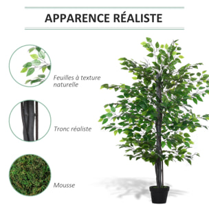 Arbre artificiel plante artificiel banyan hauteur 1,45 m tronc branches liane lichen feuilles grand réalisme pot inclus