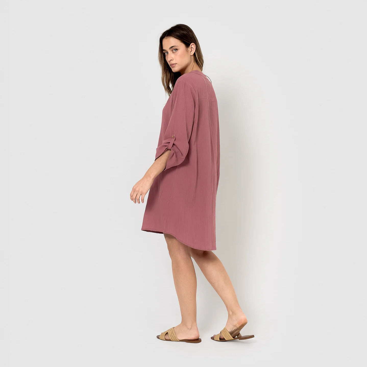 Vestido corto algodón liso malva