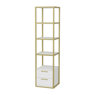 Libreria Dfogliat, Scaffale da ufficio, Mobile portalibri, Biblioteca, 39x39h169 cm, Oro e Bianco