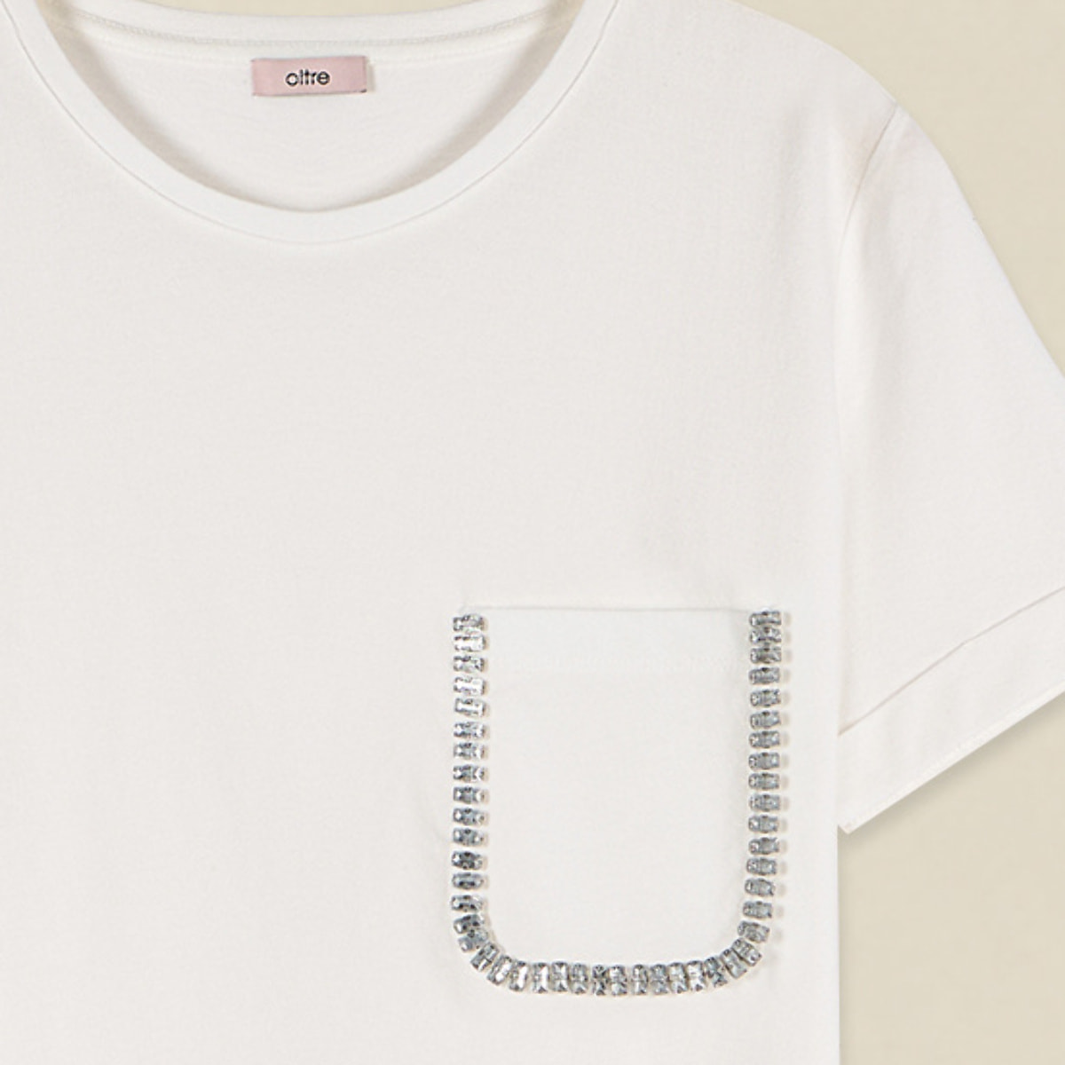 Oltre - T-shirt con taschino bordato di cristalli - Bianco