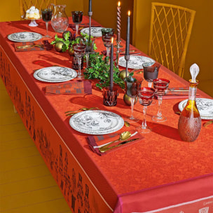 Chemin de table pur coton anti tache motif jacquard Casse noisettes rouge festif