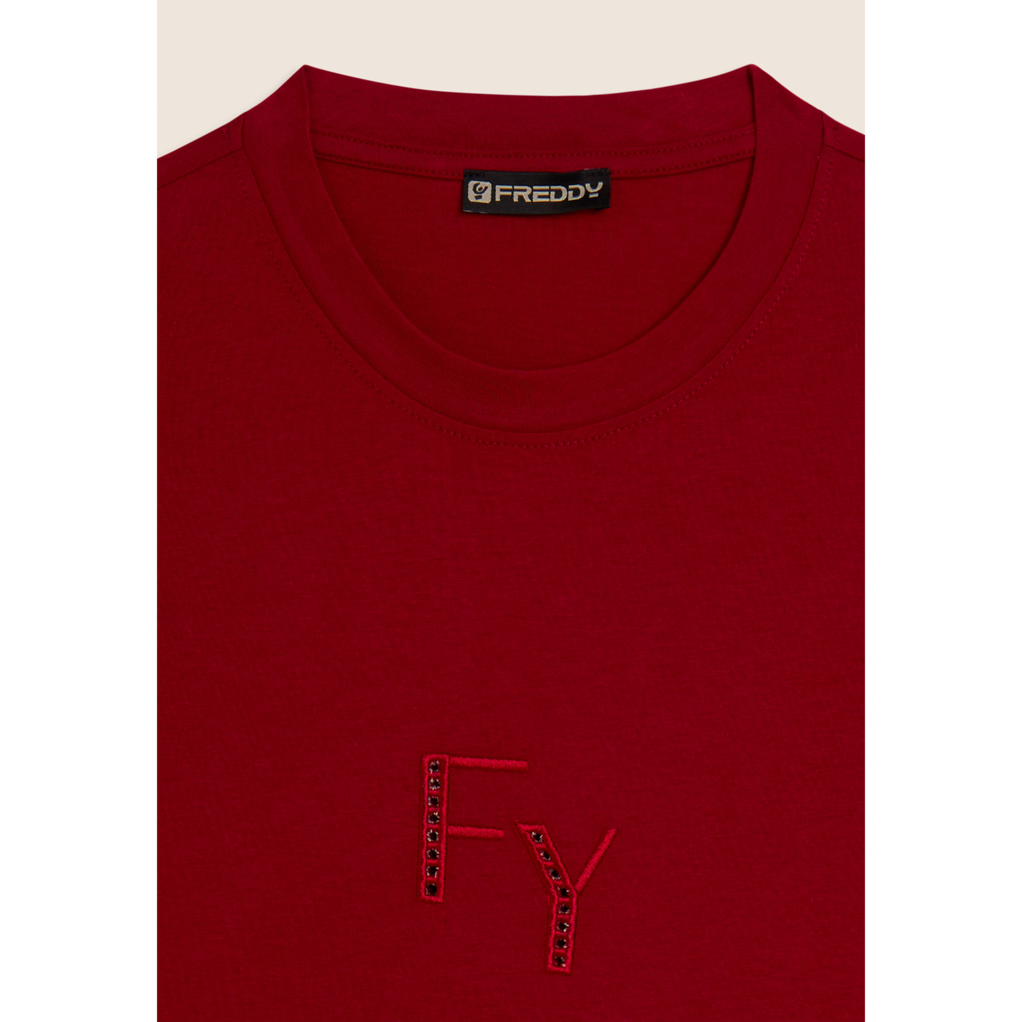 T-shirt Girocollo con Ricamo Traforato del Logo