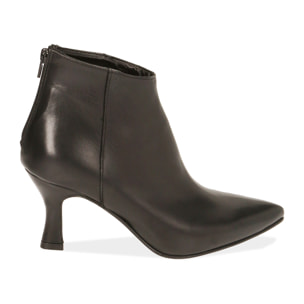 Botines de tacón negras en piel, tacón 7 cm