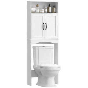 Mueble sobre Inodoro, Armario sobre Inodoro, Mueble de Baño con 2 Puertas de Cierre Silencioso, Estante Abierto para Lavanderías, Espacios Pequeños, 64x21x173,5 cm, Blanco