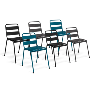 Chaises de jardin empilables en acier gris, noir et bleu - lot de 6