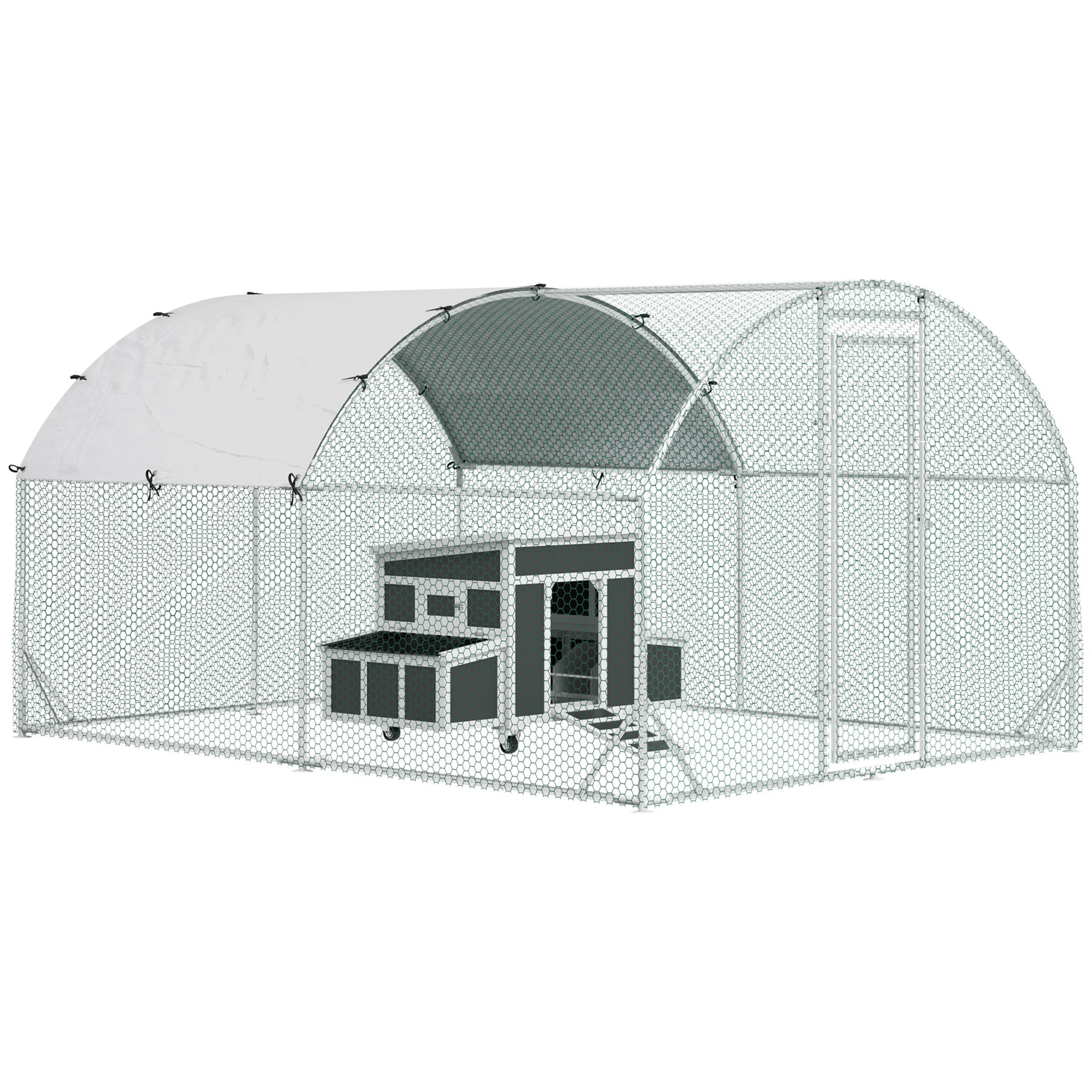 Conjunto de 1 Gallinero de Madera con Ventana Puerta Nido 147x93,5x89,5 cm y 1 Gallinero para Exterior Grande de Acero Galvanizado 280x190x197 cm