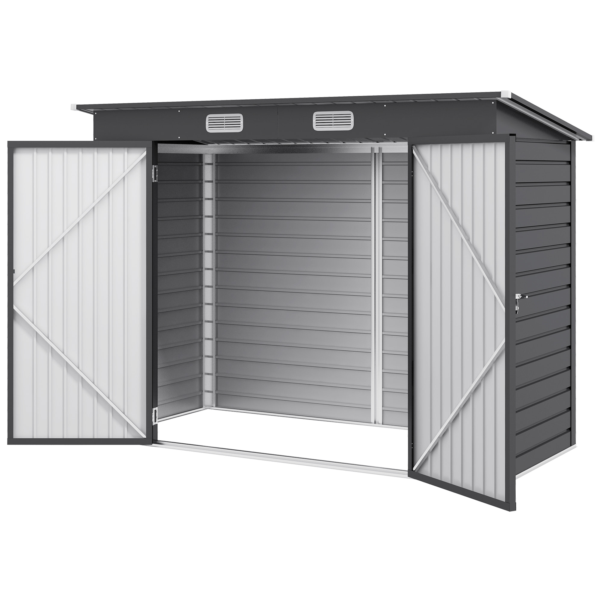 Abri de jardin 3 m² tôle d'acier 2 portes verrouillables 2 évents toit incliné anthracite