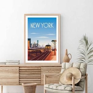 Affiche ville voyage New York City Affiche + cadre en bois - Chêne