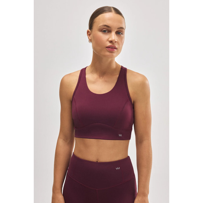 Reggiseno sportivo bordeaux con schiena incrociata