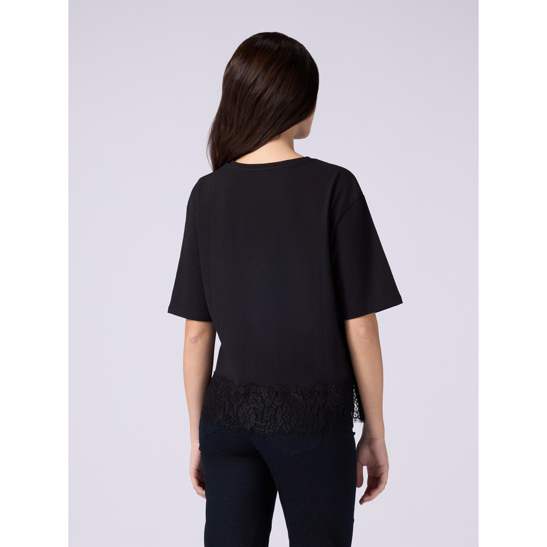 Oltre - Camiseta con aplicación de encaje y letras - Negro