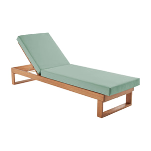 Bain de soleil en bois d'eucalyptus PAMPLONA. multi positions. toile en polyester vert de gris. 204 x 63 x 11.5 cm