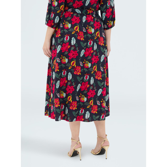 Fiorella Rubino - Falda larga con estampado floral - Azul