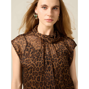Oltre - Blusa animal print en tejido crepé - Marrón