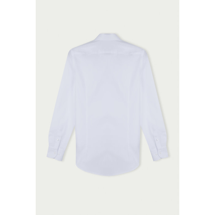 Camicia Uomo 1 Bottone Francese Slim Cotone Unito Bianco