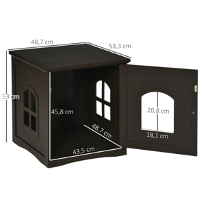 Casa para Gatos de Madera Armario Almacenaje 3 Ventanas Cruzadas 48,7x53,3x53cm