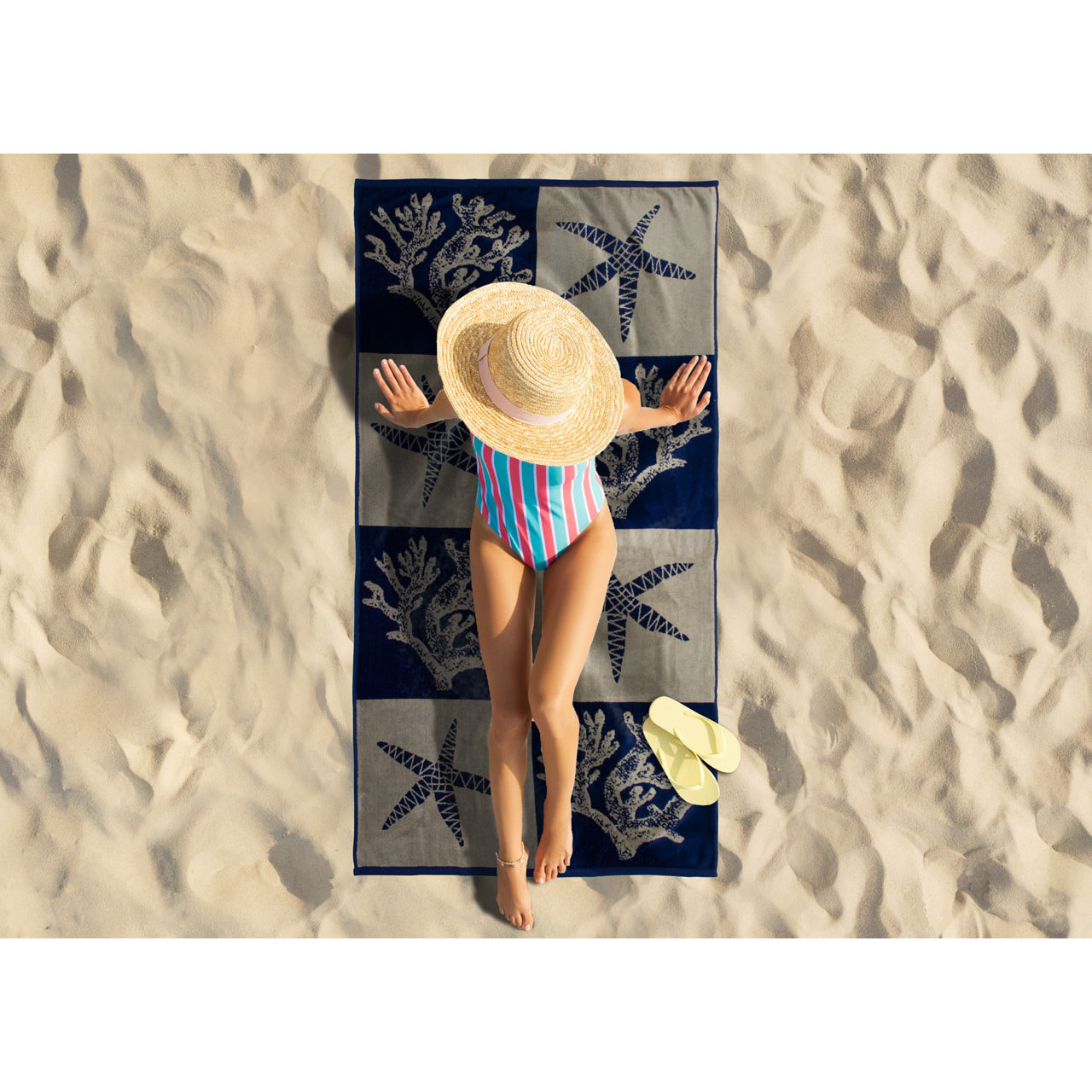 Telo Mare Spugna Jacquard Spiaggia Disegno Playa
