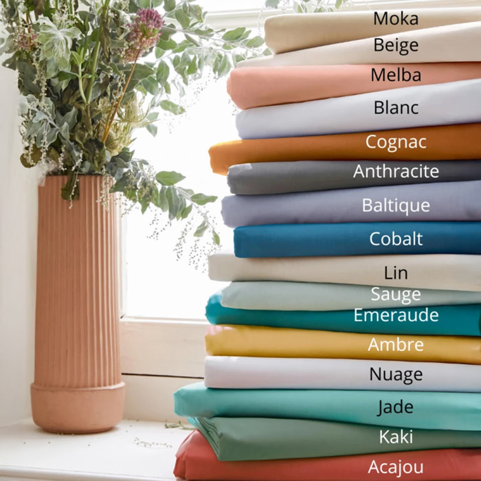 Drap-housse percale de coton uni bonnet 40 cm - Ardoise