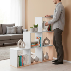 Libreria Con Vani Scaffale Salvaspazio Mobile Da Parete Con 6 Vani E 4 Ripiani Design Moderno Soggiorno Studio 110 x 108 x 29 Cm Bianco e Rovere