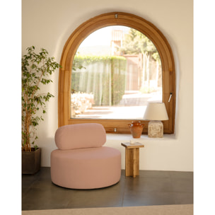 Fauteuil en bouclé rond couleur rose de 91x71cm Hauteur: 71 Longueur: 91 Largeur: 91