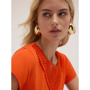 Motivi - Camiseta con bordado de ganchillo - Naranja sol