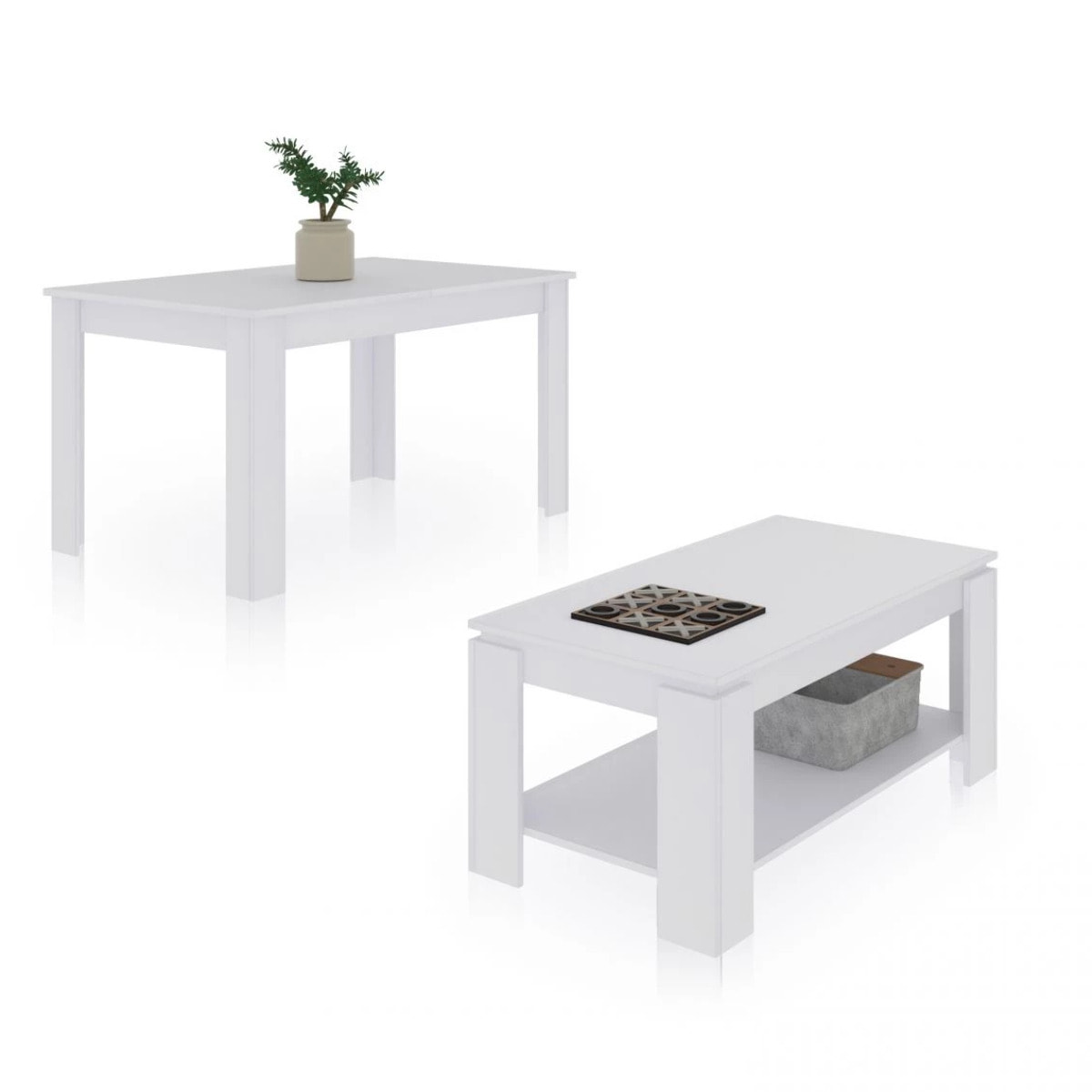 Pack mesa de comedor 123 y mesa de centro Lya Blanco Artik (Blanco Mate)