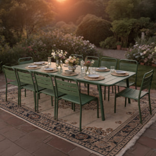 Ensemble table de jardin 234 cm et 10 chaises vert EVORA