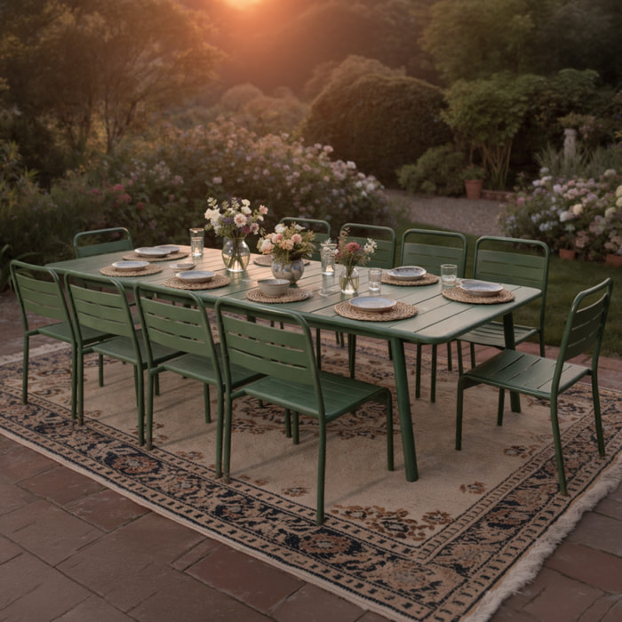 Ensemble table de jardin 234 cm et 10 chaises vert EVORA