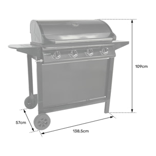 Barbecue au gaz RENO - 4 brûleurs avec thermomètre 14kW