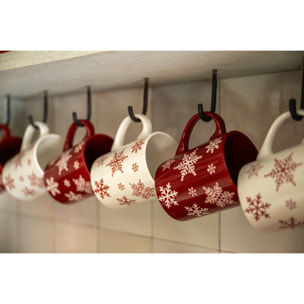 J-Line boîte de 2 mugs flocon de neige - porcelaine - blanc/rouge Noël