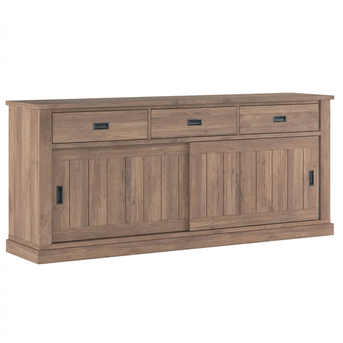 Credenza Soggiorno 3 Cassetti 2 Ante Scorrevoli 4 Ripiani Interni Mobile Buffet Madia Dispensa Cucina Zona Living 220 x 50 x 95 Cm Colore Noce