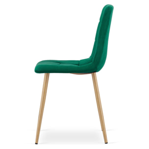 Sedia Kara in Velluto Verde Scuro con Gambe Effetto Rovere