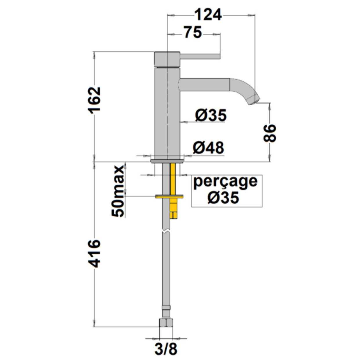 Mitigeur lavabo bec bas PAINI Cox Slim noir mat avec vidage clic clac