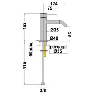 Mitigeur lavabo bec bas PAINI Cox Slim noir mat avec vidage clic clac