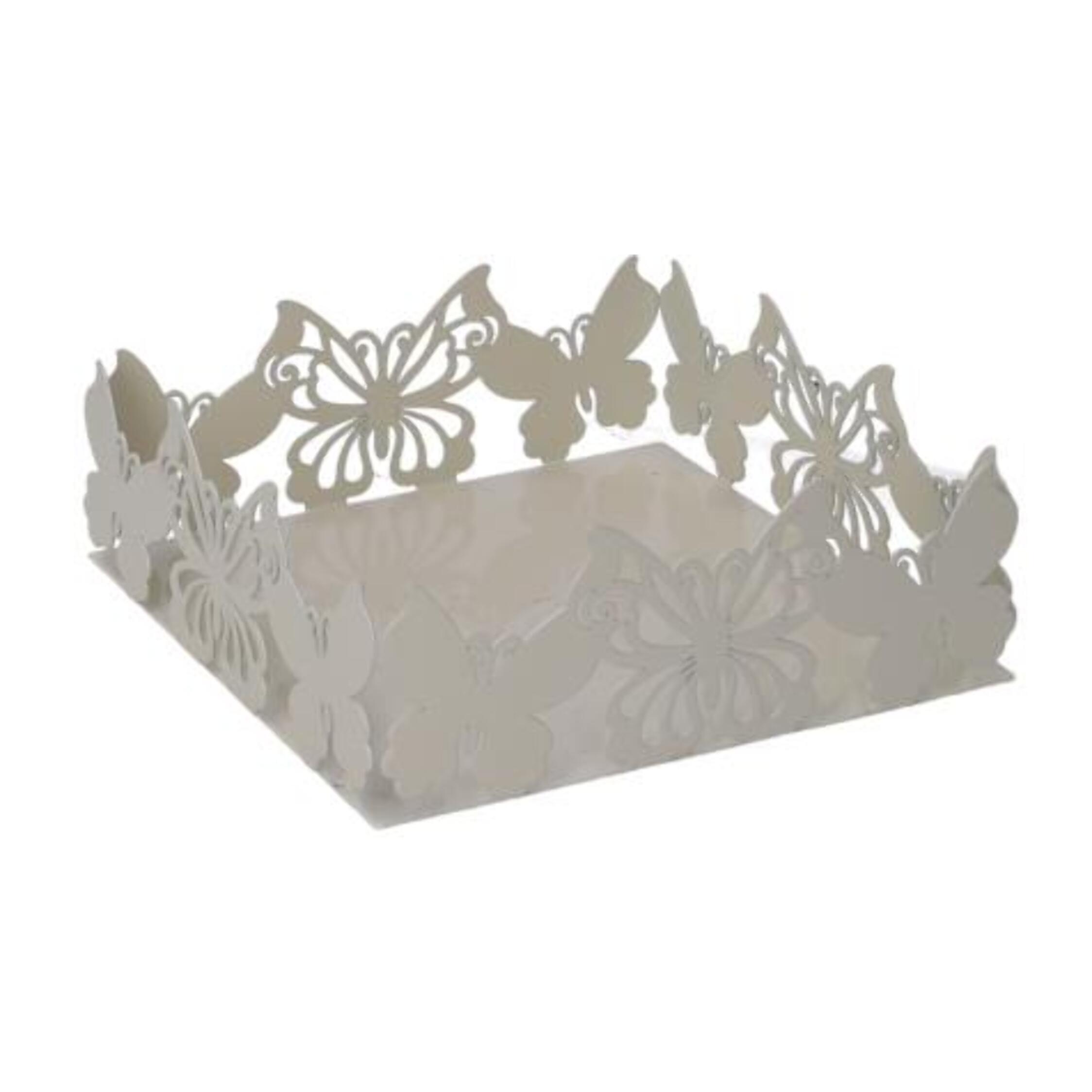 Portatovaglioli in metallo farfalla crema quadrato cm16,5x16,5h6