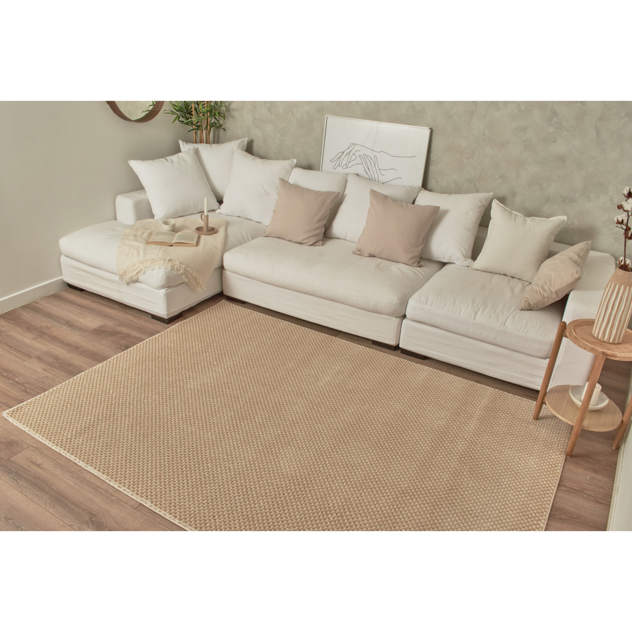 BIANCA - Tapis motif damier en relief crème et beige