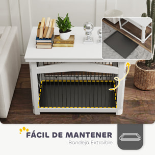 Jaula para Perros Medianos 3 en 1 Mesa Auxiliar Barrera para Perros con Puerta con Pestillo Tapa Superior Desmontable y Bandeja Extraíble 82,5x57,5x59,5 cm Blanco