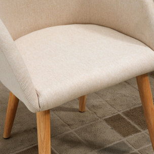 HOMCOM Chaises de visiteur design scandinave - lot de 2 chaises - pieds inclinés effilés bois caoutchouc - assise dossier accoudoirs ergonomiques aspect lin beige