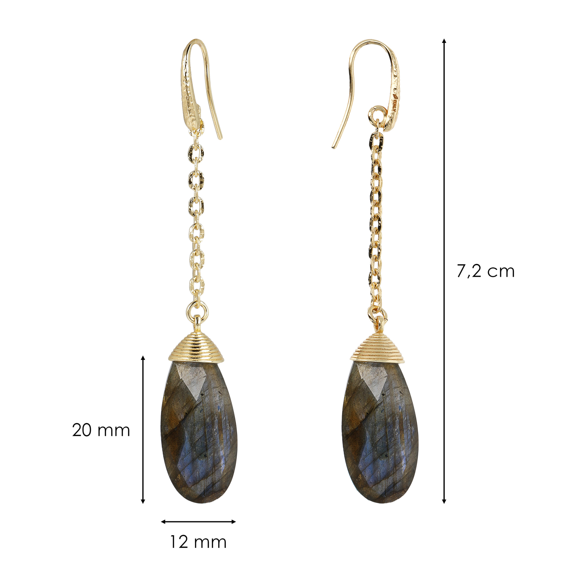 Orecchini Pendenti a Filo Catena Forzatina e Pendente Goccia in Pietra Naturale Labradorite