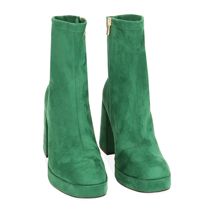 Ankle boots platform verdi in microfibra, tacco 9,5 cm