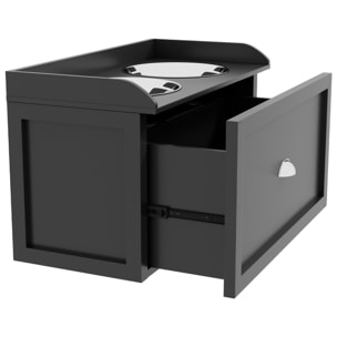 Gamelle double chien chat - porte-gamelles surélevé rangement 2 en 1 - tiroir, 2 gamelles - acier inox. MDF noir